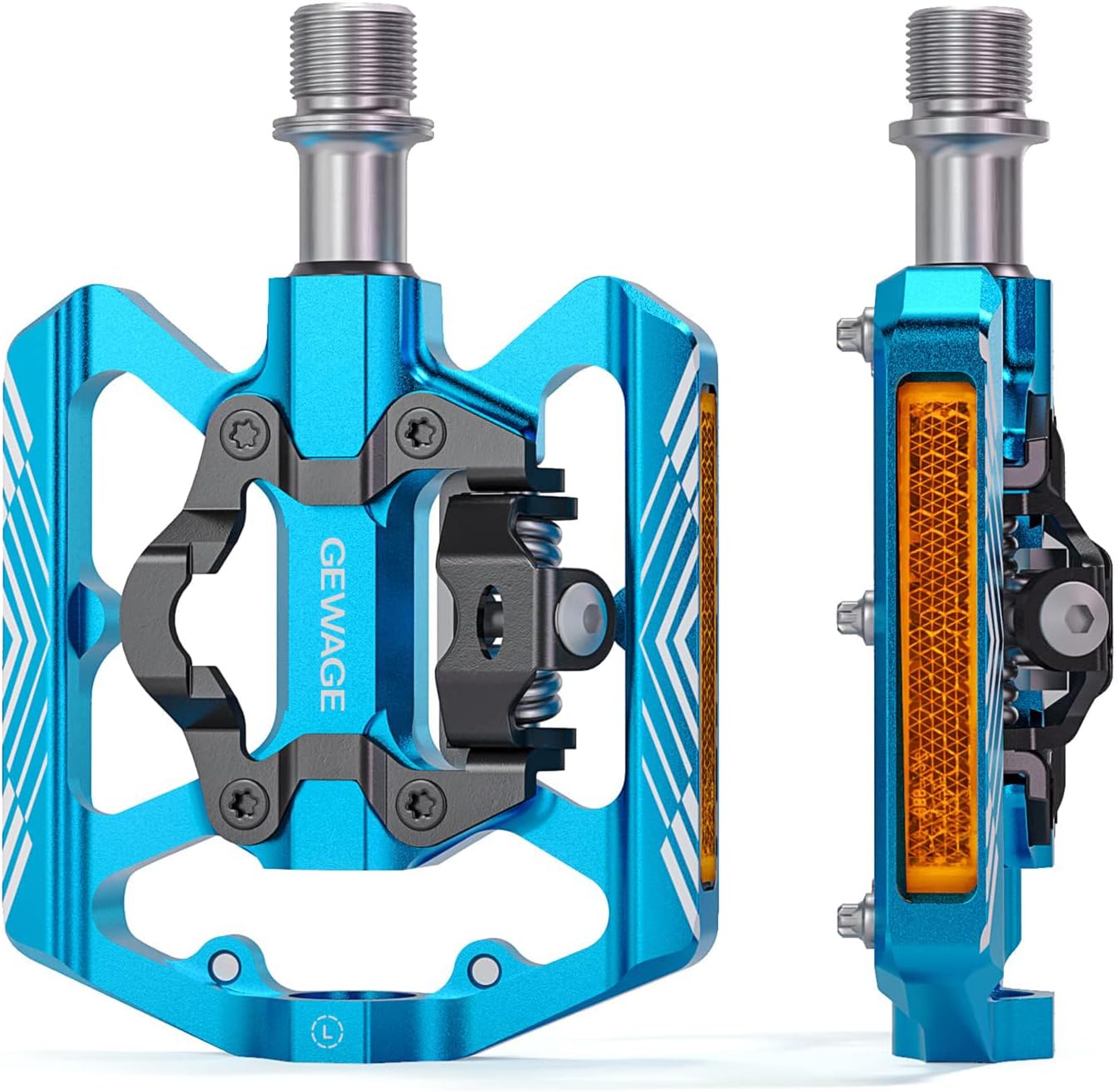 Mountain Bike Pedals - Dual Function Flat and Clipless Pedal - Bicycle Pedals with Reflectors Compatible with SPD, Platform Pedals for BMX Spin Exercise Peloton Trekking Bike
