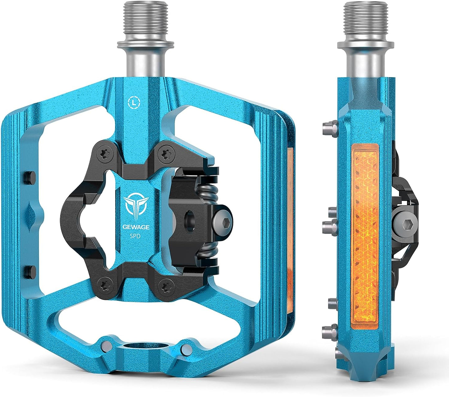 Mountain Bike Pedals with Reflector- Dual Function Plat & Clipless Pedals, Bicycle Pedal 9/16”Compatible with SPD - 3 Sealed Bearings Bicycle Platform Mountain Pedals