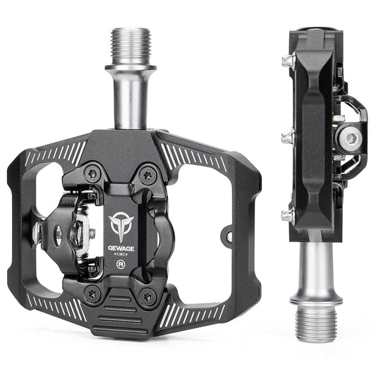 Mountain Bike Pedals - Dual Function Flat and Clipless Pedal - 3 Sealed Bearing Platform Pedals Compatible with SPD, Bicycle Pedals for BMX Spin Exercise Peloton Trekking Bike