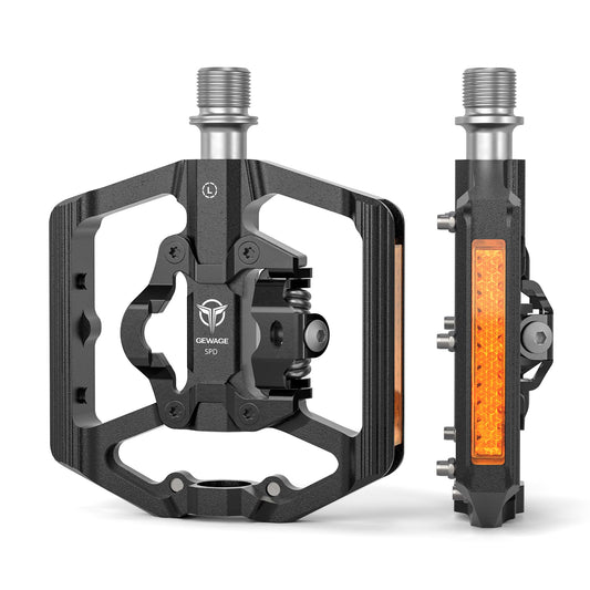 Mountain Bike Pedals with Reflector- Dual Function Plat & Clipless Pedals, Bicycle Pedal 9/16”Compatible with SPD - 3 Sealed Bearings Bicycle Platform Mountain Pedals