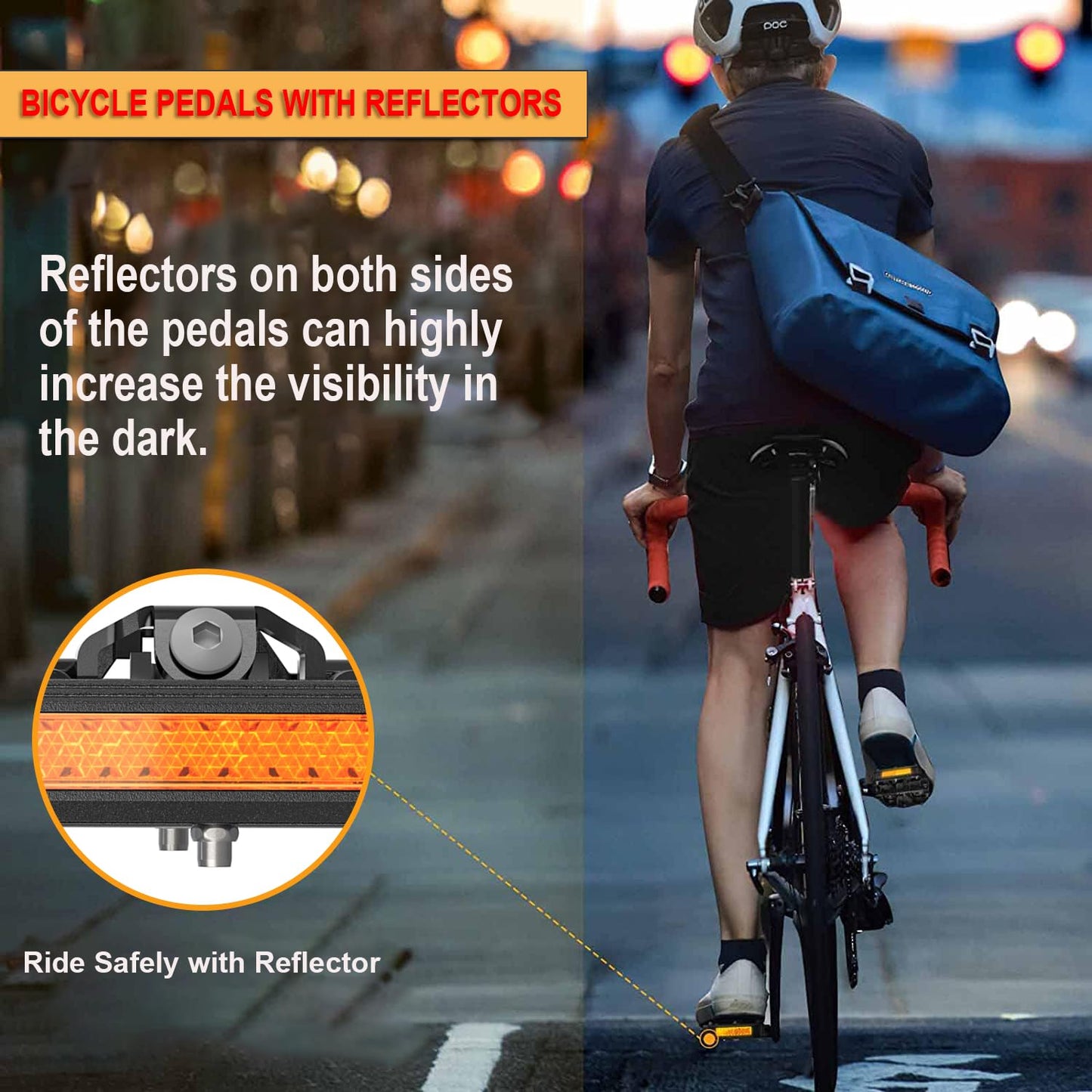 Mountain Bike Pedals with Reflector- Dual Function Plat & Clipless Pedals, Bicycle Pedal 9/16”Compatible with SPD - 3 Sealed Bearings Bicycle Platform Mountain Pedals