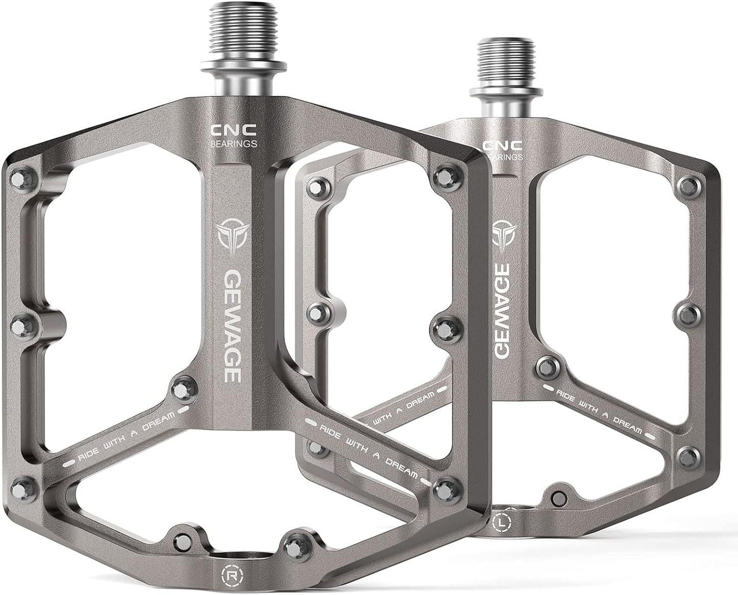 Road/Mountain Bike Pedals - 3 Bearings Bicycle Pedals - 9/16” CNC Machined Flat Pedals with Removable Anti-Skid Nails