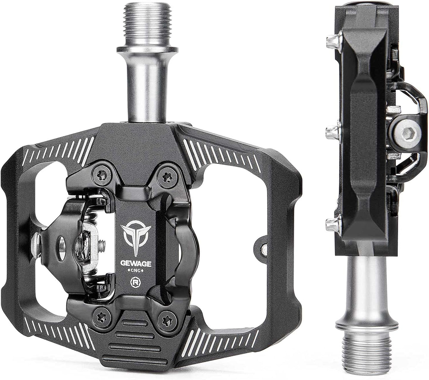 Mountain Bike Pedals - Dual Function Flat and Clipless Pedal - 3 Sealed Bearing Platform Pedals Compatible with SPD, Bicycle Pedals for BMX Spin Exercise Peloton Trekking Bike