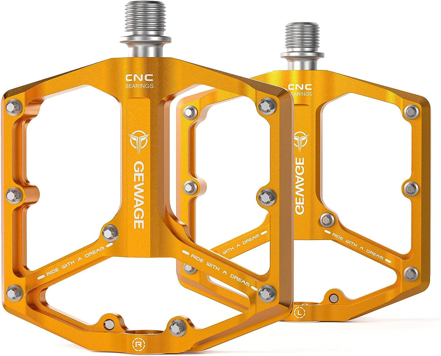 Road/Mountain Bike Pedals - 3 Bearings Bicycle Pedals - 9/16” CNC Machined Flat Pedals with Removable Anti-Skid Nails