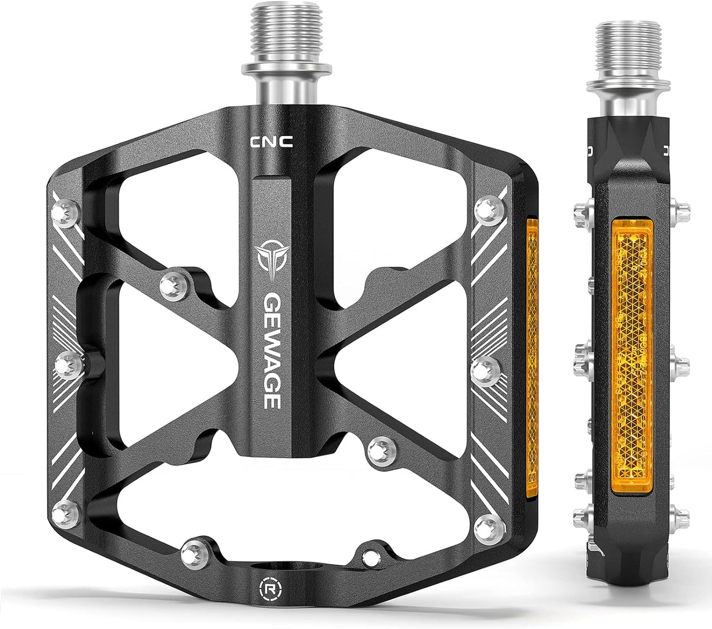 Bike Pedals 9/16 Inch - Bicycle Pedals with Reflectors - 3 Sealed Bearings MTB Pedals Wide Platform Pedals for Mountain Bike, BMX, Road Bike Pedals