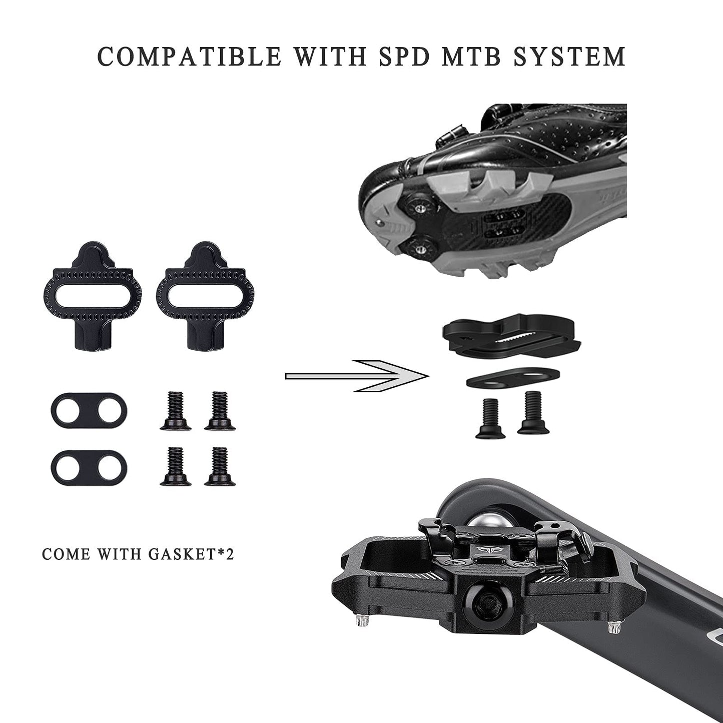 Mountain Bike Pedals - Dual Function Flat and Clipless Pedal - 3 Sealed Bearing Platform Pedals Compatible with SPD, Bicycle Pedals for BMX Spin Exercise Peloton Trekking Bike