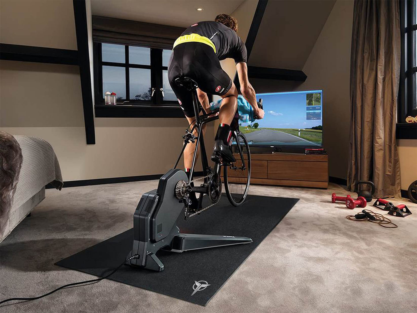 GEWAGE Bike Mat 31.5" x 59"- Exercise Stationary Bike Mat Use on Hardwood Floor - Heavy Duty Cycling Trainer Floor Mat for Spin, Peloton, Stationary, Exercise Bike (31.5" x 59") Black