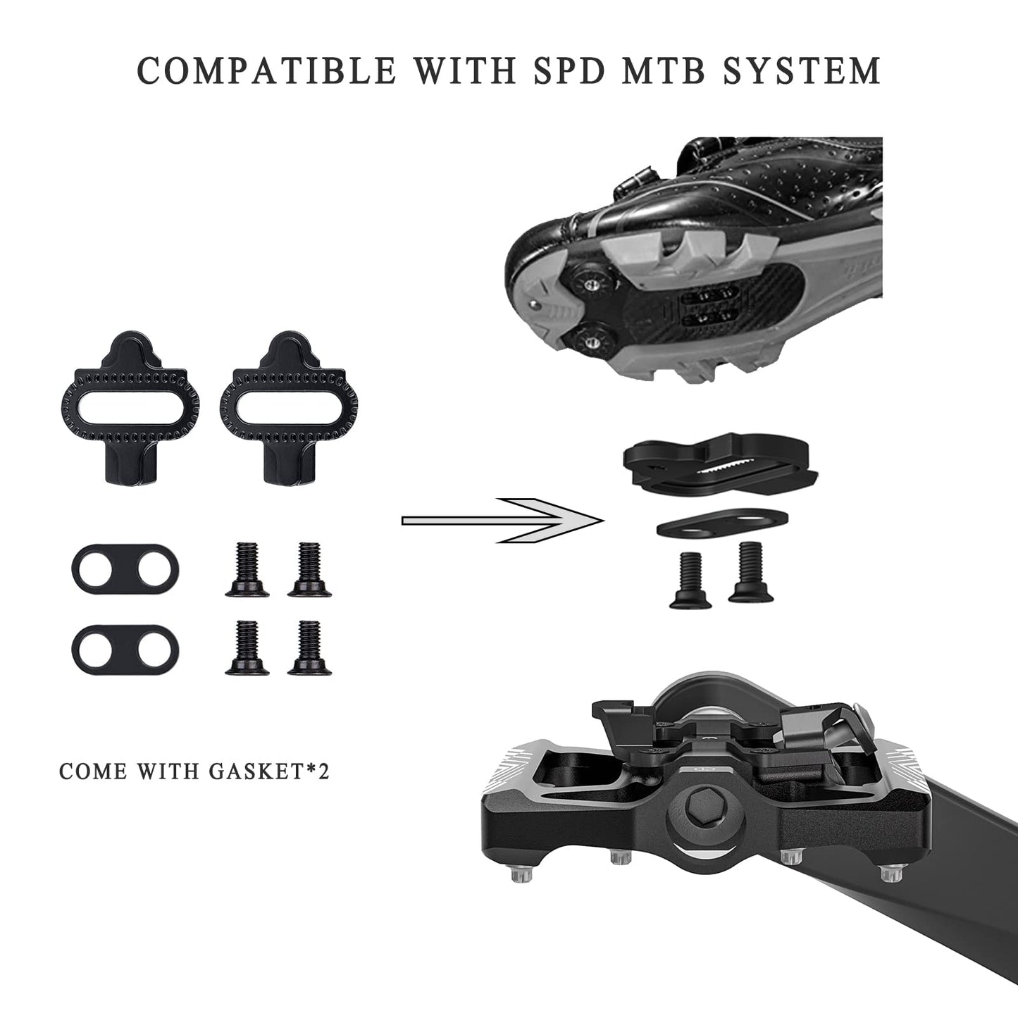 Mountain Bike Pedals - Dual Function Flat and Clipless Pedal - Bicycle Pedals with Reflectors Compatible with SPD, Platform Pedals for BMX Spin Exercise Peloton Trekking Bike