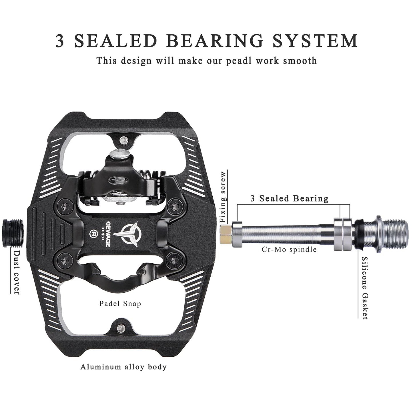 Mountain Bike Pedals - Dual Function Flat and Clipless Pedal - 3 Sealed Bearing Platform Pedals Compatible with SPD, Bicycle Pedals for BMX Spin Exercise Peloton Trekking Bike