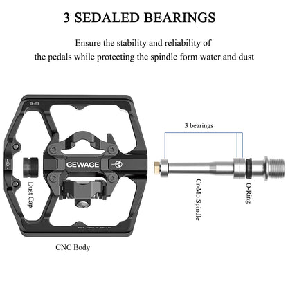 Mountain Bike Pedals- Dual Function Bicycle Flat Pedals and Clipless Pedals- 9/16" Platform Pedals Compatible with SPD for Road Mountain BMX Bike