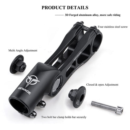 GEWAGE Bike Stem - 130 Degree Adjustable Bicycle Stem- 75mm 90mm 130mm Handlebar Stem Riser for 31.8(1-1/4") Handlebars, Suitable for Most of Mountain Bike, Road Bike, BMX