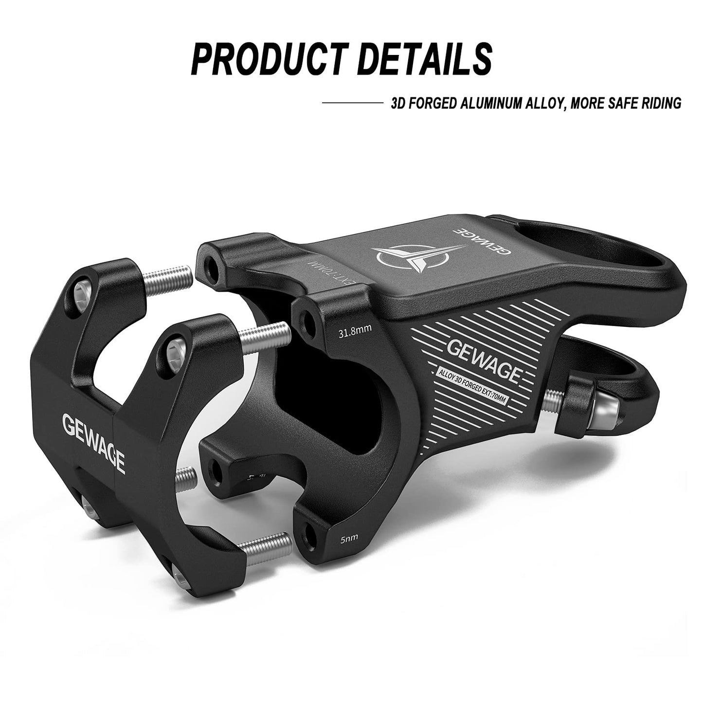 GEWAGE 31.8 Bike Stem Mountain Bike Stem -8 Degree Short Handlebar Stem Drop for Road Bike, Mountain Bike, MTB, BMX