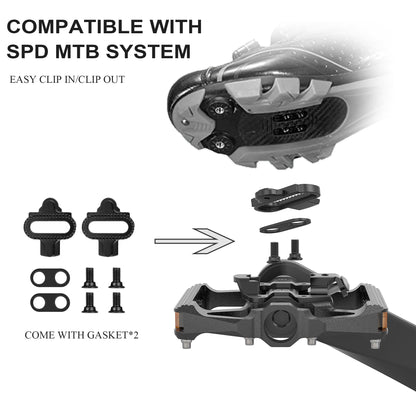 Mountain Bike Pedals with Reflector- Dual Function Plat & Clipless Pedals, Bicycle Pedal 9/16”Compatible with SPD - 3 Sealed Bearings Bicycle Platform Mountain Pedals