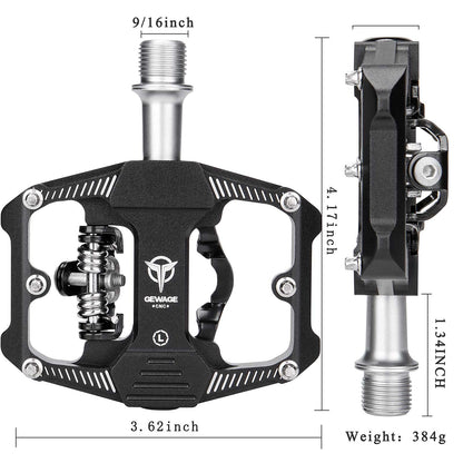 Mountain Bike Pedals - Dual Function Flat and Clipless Pedal - 3 Sealed Bearing Platform Pedals Compatible with SPD, Bicycle Pedals for BMX Spin Exercise Peloton Trekking Bike