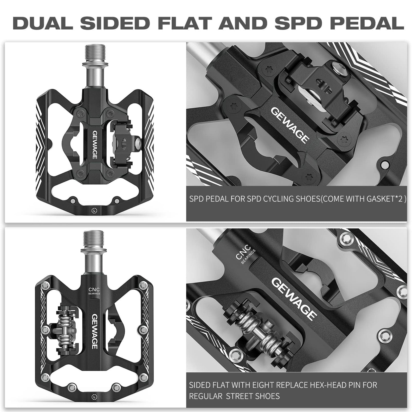 Mountain Bike Pedals - Dual Function Flat and Clipless Pedal - Bicycle Pedals with Reflectors Compatible with SPD, Platform Pedals for BMX Spin Exercise Peloton Trekking Bike