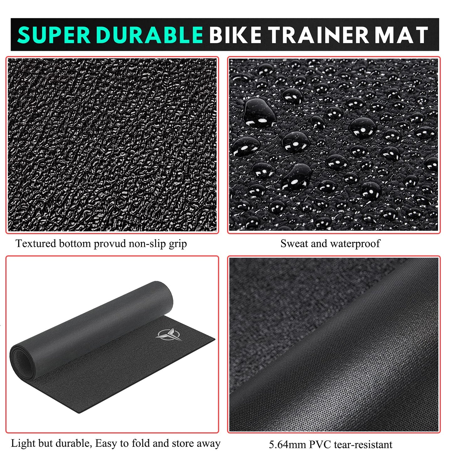 GEWAGE Bike Mat 31.5" x 59"- Exercise Stationary Bike Mat Use on Hardwood Floor - Heavy Duty Cycling Trainer Floor Mat for Spin, Peloton, Stationary, Exercise Bike (31.5" x 59") Black