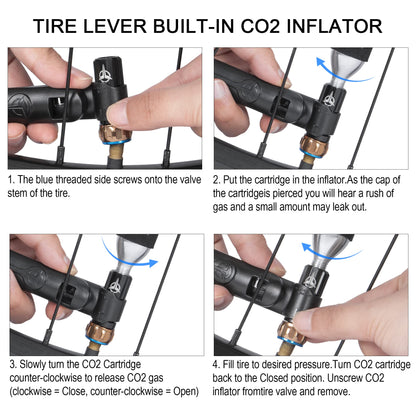 CO2 Inflator with 5 X 16g Cartridges - CO2 Inflator Lever for Bike Tires, Presta & Schrader Valve Compatible - CO2 Bike Tire Pump for Mountain and Road Bikes, Insulated Sleeve Included