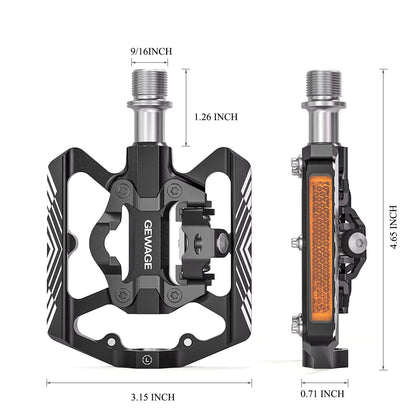 Mountain Bike Pedals - Dual Function Flat and Clipless Pedal - Bicycle Pedals with Reflectors Compatible with SPD, Platform Pedals for BMX Spin Exercise Peloton Trekking Bike