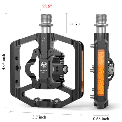 Mountain Bike Pedals with Reflector- Dual Function Plat & Clipless Pedals, Bicycle Pedal 9/16”Compatible with SPD - 3 Sealed Bearings Bicycle Platform Mountain Pedals