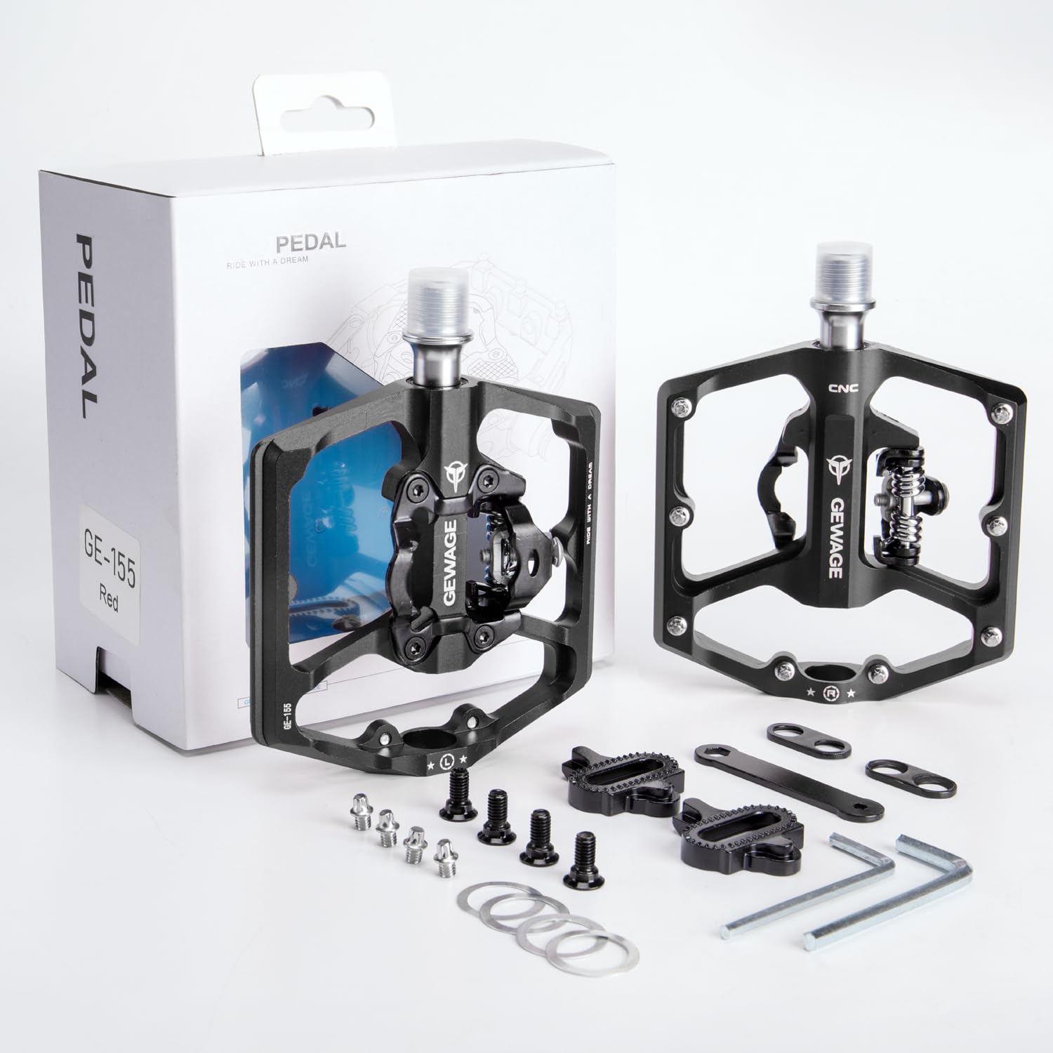 Mountain Bike Pedals- Dual Function Bicycle Flat Pedals and Clipless P – GEWAGE